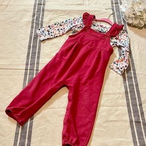 Carter’s baby girl two piece overall set; size 18 months